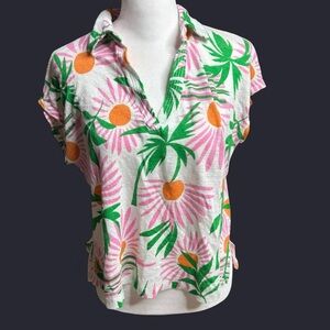 C&C California Linen White Palm Tree Blouse Women’s M Relaxed Fit